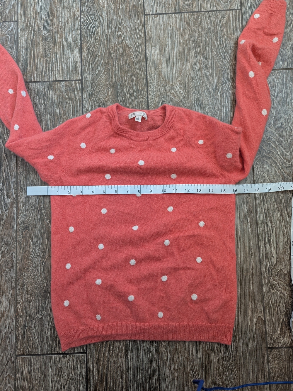 Philosophy Cashmere Sweater Small Coral Pink Polka Dot Crew Neck Cozy - Picture 6 of 8
